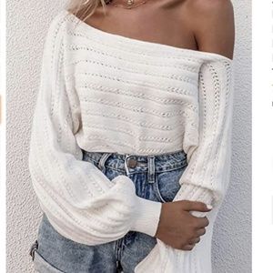 New White Crop Off Shoulder Kitted Sweater Small